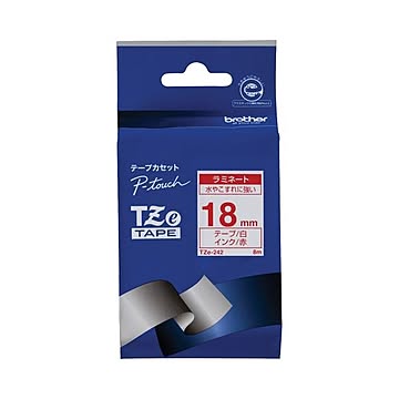 (まとめ) ブラザー BROTHER ピータッチ TZeテープ ラミネートテープ 18mm 白／赤文字 TZE-242 1個 【×10セット】