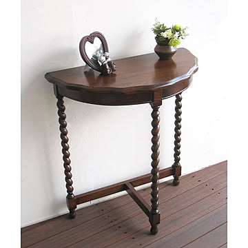 オーク無垢材　半円コンソール　コンソールテーブル　花台　コンソールデスク　電話台　ファックス台　