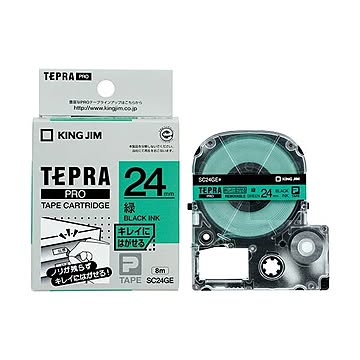 (まとめ) キングジム テプラ PRO テープカートリッジ キレイにはがせるラベル 24mm 緑／黒文字 SC24GE 1個 【×10セット】