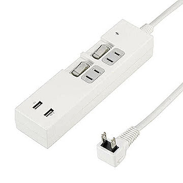 5個セット YAZAWA 個別スイッチ付2AC2USB3.4A2mホワイト Y02KS422WH2UX5 管理No. 4589453400392
