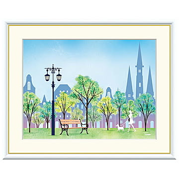 額絵 街頭とベンチ 横田友広 61x49.5cm 三幸