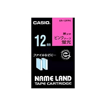 （まとめ） カシオ ネームランド用テープカートリッジ 蛍光テープ 5.5m XR-12FPK 蛍光ピンク 黒文字 1巻5.5m入 【×3セット】