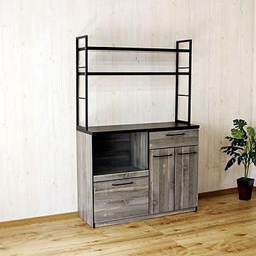 食器棚 幅約120cm 棚板タイプ 日本製 木目柄 KB-AIN-120T-BK