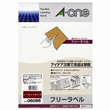 インクジェット用ラベルシール/フリーラベルワイド A4/全面 100枚 ノーカット 6086