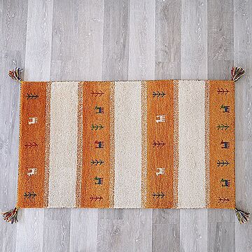 トシシミズ ギャッベ ハンドノット手織りマット イエロー 70x120cm