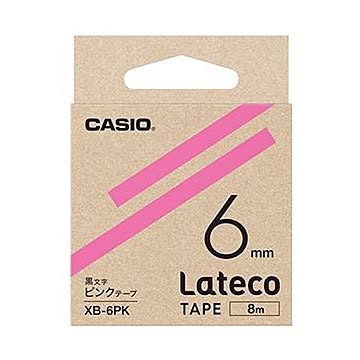 （まとめ）カシオ ラテコ 詰替用テープ6mm×8m ピンク/黒文字 XB-6PK 1個【×20セット】