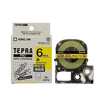 （まとめ） キングジム テプラ PRO テープカートリッジ 強粘着 6mm 黄／黒文字 SC6YW 1個 【×5セット】