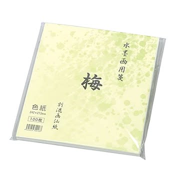 （まとめ）水墨画用紙 梅 色紙サイズ（100枚）【×10セット】