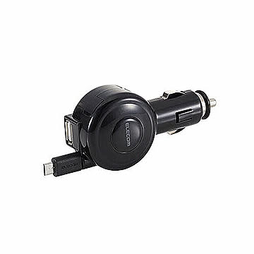 エレコム シガーチャージャー/microBリール65cm+USBポート/2.4A/ブラック MPA-CCM03BK 管理No. 4953103488700