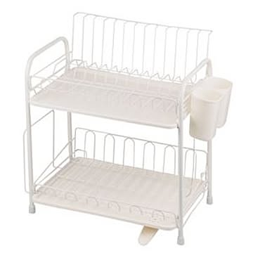8個セット 水切りかご（水切りラック/キッチン用品） 2段 排水ノズル付きトレー 『アレスタ』