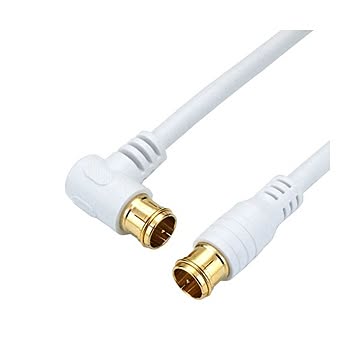（まとめ）HORIC アンテナケーブル 2m ホワイト 両側F型差込式コネクタ L字／ストレートタイプ HAT20-051LPWH【×5セット】
