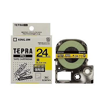 （まとめ） キングジム テプラ PRO テープカートリッジ 強粘着 24mm 黄／黒文字 SC24YW 1個 【×4セット】