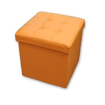 PVC 収納ボックス スツール オットマン Sサイズ フタ付き 折りたたみ オレンジ