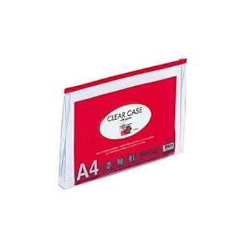 (業務用10セット) LIHITLAB クリアケース/クリアポーチ 【A4/ワイドマチ付き】 ヨコ型 F-74SM 赤
