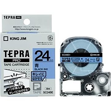 （まとめ） キングジム テプラ PRO テープカートリッジ キレイにはがせるラベル 24mm 青／黒文字 SC24BE 1個 【×4セット】