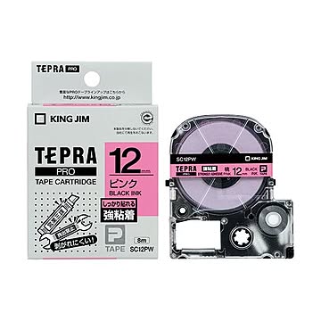 (まとめ) キングジム テプラ PRO テープカートリッジ 強粘着 12mm ピンク／黒文字 SC12PW 1個 【×10セット】