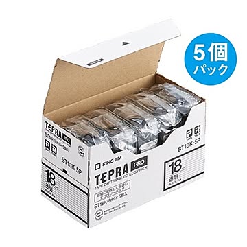 テプラ PROテープカートリッジ 透明ラベル 18mm （黒文字） 5個入エコパック