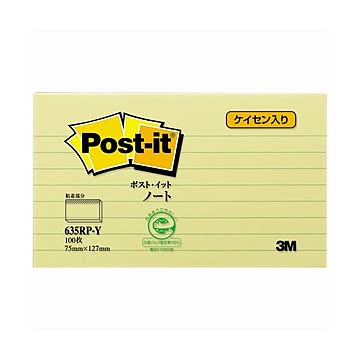 (まとめ) 3M ポストイット ノート 再生紙スタンダードカラー 75×127mm イエロー（罫線入） 635RP-Y 1冊  【×30セット】