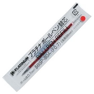 （まとめ） プラチナ 油性ボールペン替芯（なめらかインク） 0.7mm 赤 SBSP-80A（F07）#2 1セット（10本） 【×5セット】