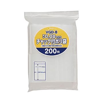 (まとめ) ジャパックス チャック付ポリ袋 ヨコ85×タテ120×厚み0.08mm VGD-8 1パック(200枚)  【×30セット】