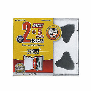 エレコム　Blu-ray/DVD/CDケース(標準/PS/2枚収納)　CCD-JSCNW5WH 管理No. 4953103400092