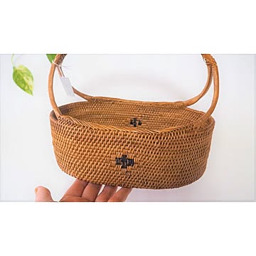 アタ製 持ち手付小物入れバスケット 自然色