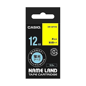 (まとめ) カシオ CASIO ネームランド NAME LAND スタンダードテープ 12mm×5.5m 蛍光黄／黒文字 XR-12FYW 1個 【×10セット】