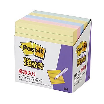 （まとめ） 3M ポスト・イット 強粘着ノートラインノート 75×75mm パステルカラー4色 630-5SSAP 1パック（5冊） 【×5セット】