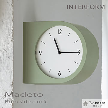 【電池ﾌﾟﾚｾﾞﾝﾄ】インターフォルム 両面時計 掛け時計 連続秒針 マデト