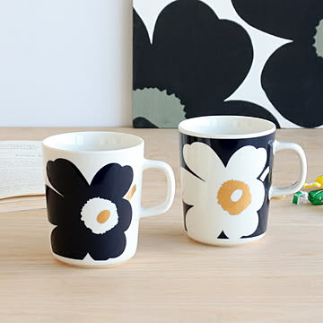 マリメッコ ウニッコ マグカップ 250ml 2個セット ダークブルー/ゴールド marimekko Juhla Unikko