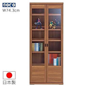 フナモコ キャビネット ブラウン色 VCD-75 幅74.3 奥行32.7 高さ180 木目柄 木製 書棚 本棚 ガラス扉 家具 収納家具 インテリア 日本製 送料込み