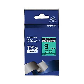 （まとめ） ブラザー BROTHER ピータッチ TZeテープ ラミネートテープ 9mm 緑／黒文字 TZE-721 1個 【×4セット】