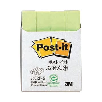 (まとめ) 3M ポストイット ふせん小 再生紙スタンダードカラー 75×14mm グリーン 560RP-G 1パック（4冊）  【×30セット】