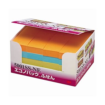 （まとめ） 3M ポストイット エコノパック 強粘着ふせん 75×25mm ネオンカラー5色 5001SS-NE 1パック（20冊） 【×2セット】