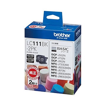 （まとめ） ブラザー BROTHER インクカートリッジ お徳用 黒 LC111BK-2PK 1箱（2個） 【×3セット】
