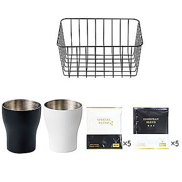 B&W カゴ入り二重構造カップ2P&コーヒーセット 1-1-0038 管理No. 4570061710966