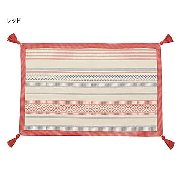 萩原 インド綿100%マット 洗濯機可 タッセル付き テラ レッド 50×80cm