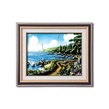 風景画海辺景色画灯台画 ■アラン・ギアナ絵画額「運命の岬」