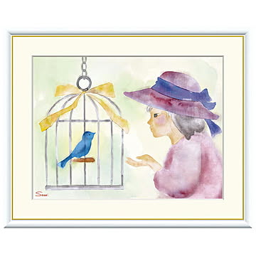 額絵 少女と青い鳥 榎本早織 42x34cm 三幸