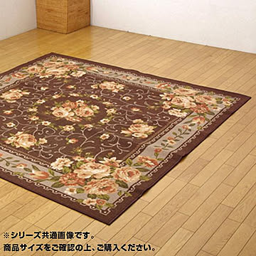 ブラウン ナイロン花柄簡易カーペット 江戸間10畳 352×440