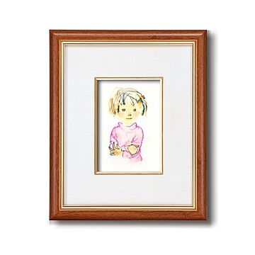 いわさきちひろ ピンクのセーターの少女 額縁 インチ判 スタンド付き 壁掛け可 日本製