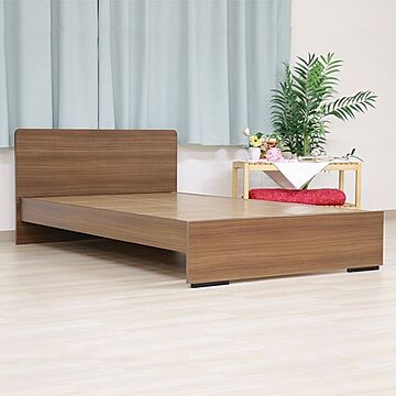シングルベッドフレーム フラットデザイン 木製パネル ブラウン色 組立簡単 ベッド下収納 日本製
