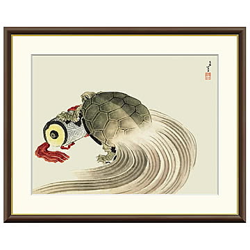 額絵 巻物の上で休む亀 葛飾北斎 52x42cm 三幸