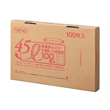 （まとめ）ジャパックス 容量表示入りゴミ袋ピンクリボンモデル 乳白半透明 45L BOXタイプ TBP45 1箱（100枚）【×10セット】