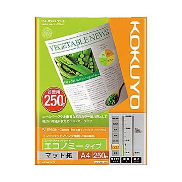 （まとめ）コクヨ インクジェットプリンタ用紙スーパーファイングレード エコノミータイプ A4 KJ-M18A4-250 1冊(250枚) 【×5セット】
