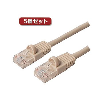 （まとめ）5個セット ミヨシ カテ5eストレートLANケーブル 3m アイボリー TWN-503IVX5【×2セット】