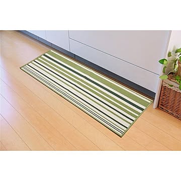 洗える防滑加工キッチンマット ボーダー67×240cm 長方形 グリーン