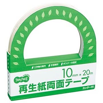 （まとめ） TANOSEE 再生紙両面テープ カッター付 10mm×20m 1巻 【×20セット】