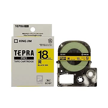 （まとめ） キングジム テプラ PRO テープカートリッジ パステル 18mm 黄／黒文字 SC18Y 1個 【×4セット】