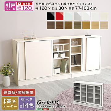 【引戸シリーズ】セミオーダー収納ぴったりくん キャビネット(ポリカタイプ ミスト) 幅120cm×奥行30cm 【OG】 完成品 開梱設置 日本製 カウンター 収納 収納 リビング キッチン